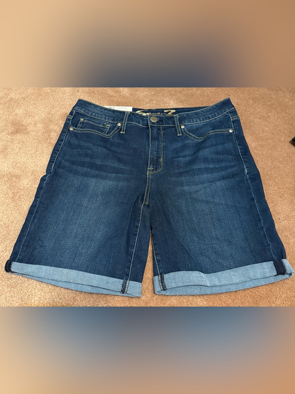 Seven7 Dark Blue Rolled Cuff Denim Bermuda Shorts